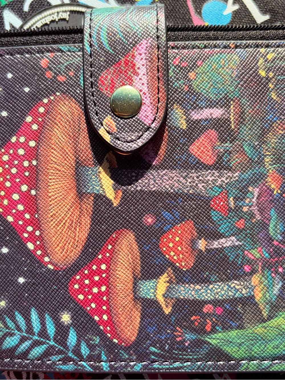 Multicolor Mushroom-Print Women’s Wallet - Black Base